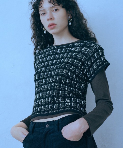 leinwande(ラインヴァンド)の「【leinwande】26AW新作 Check Jacquard Tshirt / チェックジャガードTシャツ(Tシャツ/カットソー・レディース・Black/Yellow/Wine・ONE SIZE)」の4枚目の写真