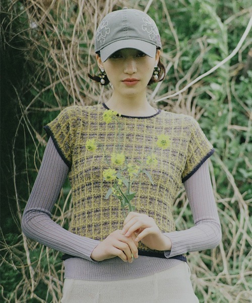 leinwande(ラインヴァンド)の「【leinwande】26AW新作 Check Jacquard Tshirt / チェックジャガードTシャツ(Tシャツ/カットソー・レディース・Black/Yellow/Wine・ONE SIZE)」の6枚目の写真