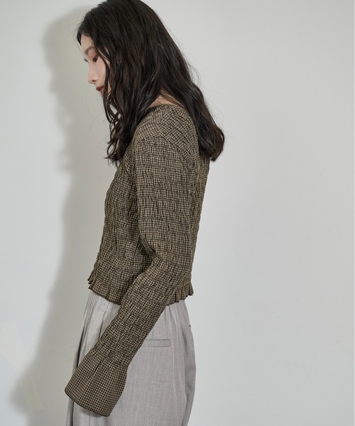 THE YOn(ザヨン)の「2WAYチェックシャーリングフリルブラウス(シャツ/ブラウス・レディース・グリーン/チャコールグレー/ブラウン・FREE)」の19枚目の写真