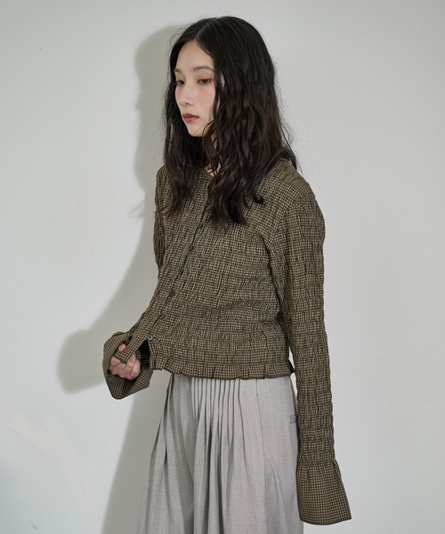 THE YOn(ザヨン)の「2WAYチェックシャーリングフリルブラウス(シャツ/ブラウス・レディース・グリーン/チャコールグレー/ブラウン・FREE)」の20枚目の写真