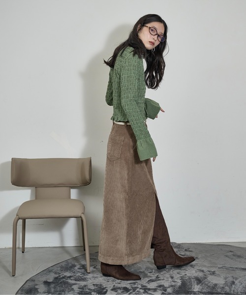 THE YOn(ザヨン)の「2WAYチェックシャーリングフリルブラウス(シャツ/ブラウス・レディース・グリーン/チャコールグレー/ブラウン・FREE)」の12枚目の写真
