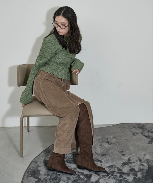 THE YOn(ザヨン)の「2WAYチェックシャーリングフリルブラウス(シャツ/ブラウス・レディース・グリーン/チャコールグレー/ブラウン・FREE)」の15枚目の写真