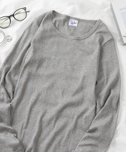MILLER(ミラー)の「【92】【Miller/ミラー】パネルリブ クルーネック ロングスリーブ Tシャツ/クルーネック/インナー/針抜きリブ/リブニット/レディース(Tシャツ/カットソー・レディース・グレー/ホワイト/ブラック/ピンク/ブルー/ブラック系・FREE)」の1枚目の写真