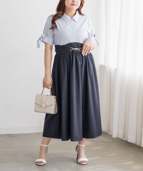 CLETTE(クレット)の「ビットベルトドッキングワンピース(ワンピース・レディース・ネイビー/ブラウン・LL/4L/3L)」の2枚目の写真