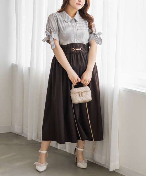 CLETTE(クレット)の「ビットベルトドッキングワンピース(ワンピース・レディース・ネイビー/ブラウン・LL/4L/3L)」の1枚目の写真