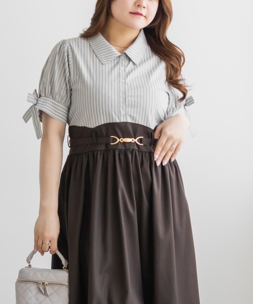 CLETTE(クレット)の「ビットベルトドッキングワンピース(ワンピース・レディース・ネイビー/ブラウン・LL/4L/3L)」の16枚目の写真