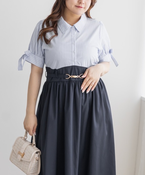 CLETTE(クレット)の「ビットベルトドッキングワンピース(ワンピース・レディース・ネイビー/ブラウン・LL/4L/3L)」の13枚目の写真