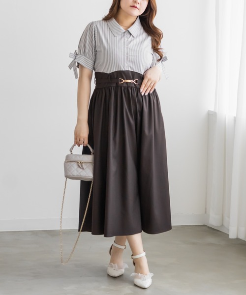 CLETTE(クレット)の「ビットベルトドッキングワンピース(ワンピース・レディース・ネイビー/ブラウン・LL/4L/3L)」の11枚目の写真