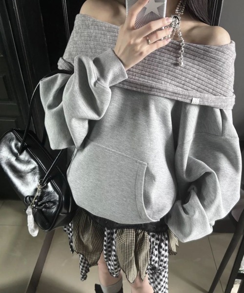 SHERU（シェル）の「【2WAY】オーバーサイズ リブ切替スウェット（スウェット・レディース・グレー・M）」の3枚目の写真