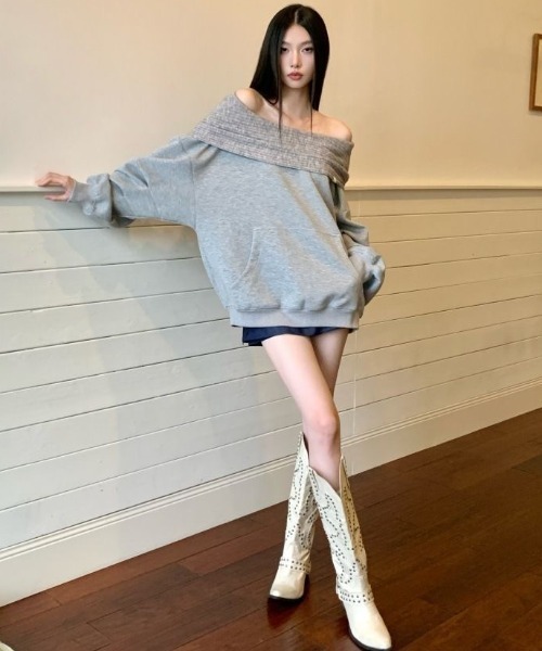 SHERU（シェル）の「【2WAY】オーバーサイズ リブ切替スウェット（スウェット・レディース・グレー・M）」の8枚目の写真