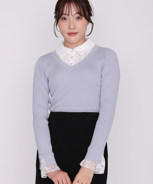 MISCH MASCH(ミッシュマッシュ)の「2026秋冬新作 レースシャツレイヤードリブニット(ニット/セーター・レディース・ブルー/ブラック/ブラウン・フリ-)」の10枚目の写真