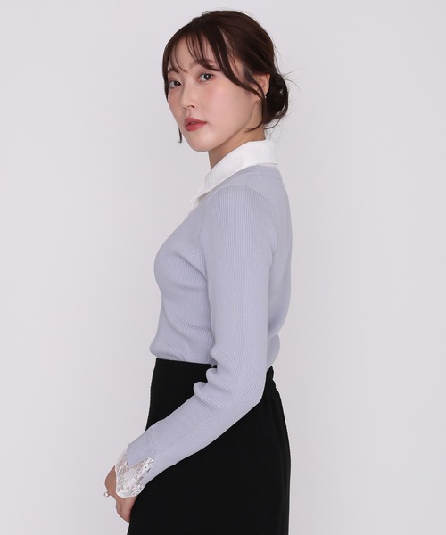 MISCH MASCH(ミッシュマッシュ)の「2026秋冬新作 レースシャツレイヤードリブニット(ニット/セーター・レディース・ブルー/ブラック/ブラウン・フリ-)」の19枚目の写真