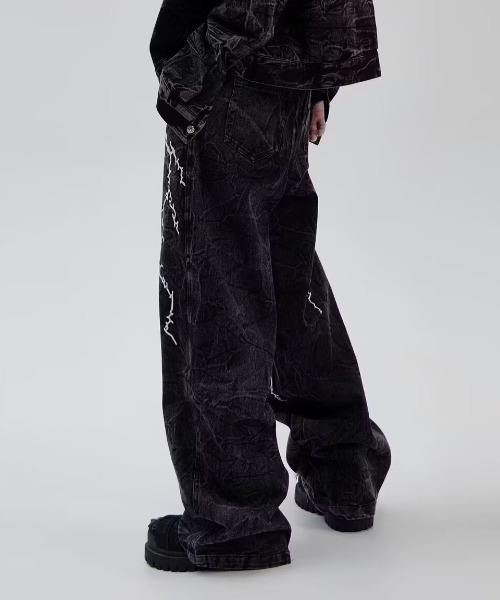 DOUBLE STEAL（ダブルスティール）の「DSサンダー刺繍ワイドデニムパンツ（デニムパンツ・メンズ・ブラック・X-LARGE/LARGE/MEDIUM/SMALL）」の5枚目の写真