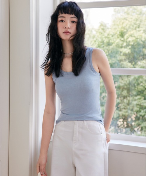 JOCOSA（ジョコサ）の「接触冷感 メリノウール素材 タンクトップ（タンクトップ・レディース・グレー/ピンク/ブラック/ブルー/アイボリー/ブラウン・M/L）」の5枚目の写真