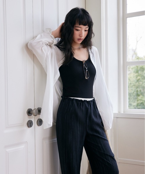 JOCOSA（ジョコサ）の「接触冷感 メリノウール素材 タンクトップ（タンクトップ・レディース・グレー/ピンク/ブラック/ブルー/アイボリー/ブラウン・M/L）」の3枚目の写真