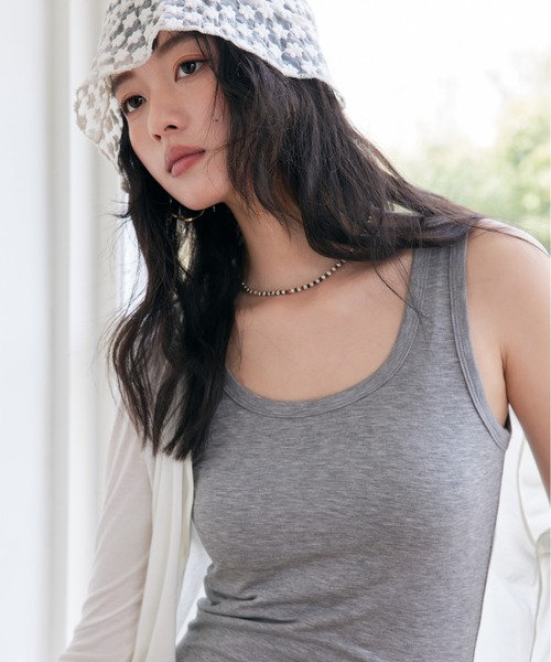 JOCOSA（ジョコサ）の「接触冷感 メリノウール素材 タンクトップ（タンクトップ・レディース・グレー/ピンク/ブラック/ブルー/アイボリー/ブラウン・M/L）」の7枚目の写真