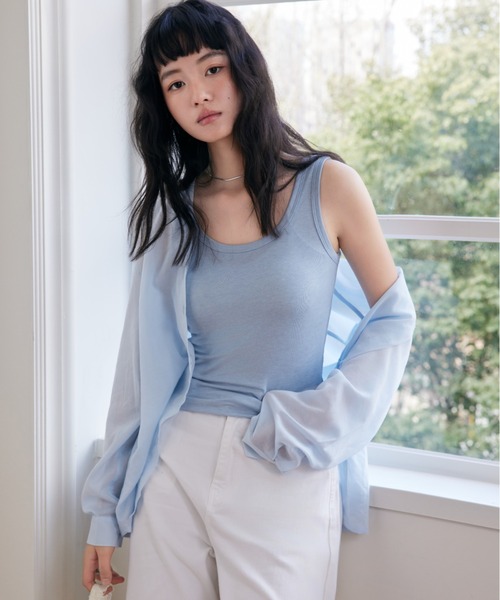 JOCOSA（ジョコサ）の「接触冷感 メリノウール素材 タンクトップ（タンクトップ・レディース・グレー/ピンク/ブラック/ブルー/アイボリー/ブラウン・M/L）」の10枚目の写真