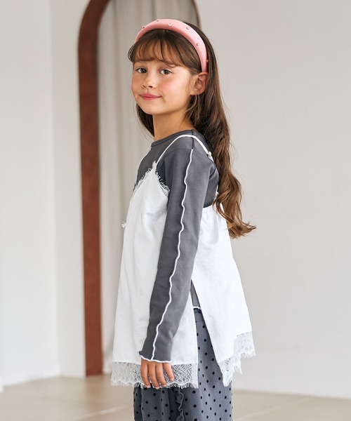 Piet(ピエット)の「【2点セット】サテンレースキャミチュニック&リブT(Tシャツ/カットソー・キッズ・ブラウン/オフホワイト・110/100/120/130)」の15枚目の写真
