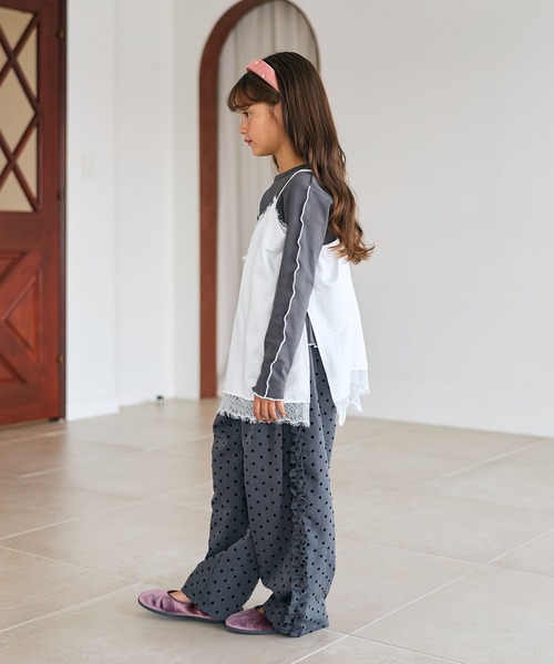 Piet(ピエット)の「【2点セット】サテンレースキャミチュニック&リブT(Tシャツ/カットソー・キッズ・ブラウン/オフホワイト・110/100/120/130)」の6枚目の写真
