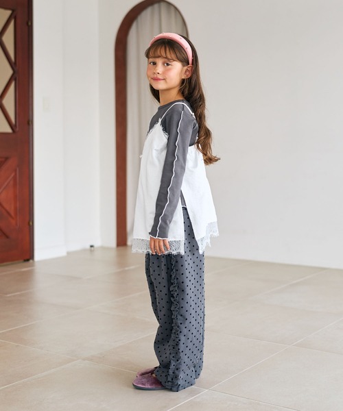 Piet(ピエット)の「【2点セット】サテンレースキャミチュニック&リブT(Tシャツ/カットソー・キッズ・ブラウン/オフホワイト・110/100/120/130)」の4枚目の写真