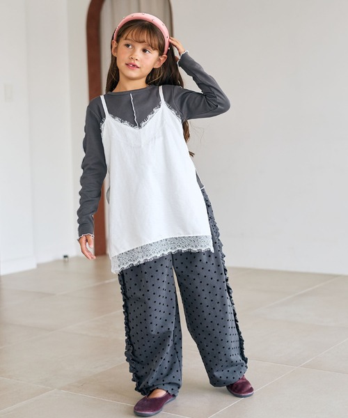 Piet(ピエット)の「【2点セット】サテンレースキャミチュニック&リブT(Tシャツ/カットソー・キッズ・ブラウン/オフホワイト・110/100/120/130)」の3枚目の写真