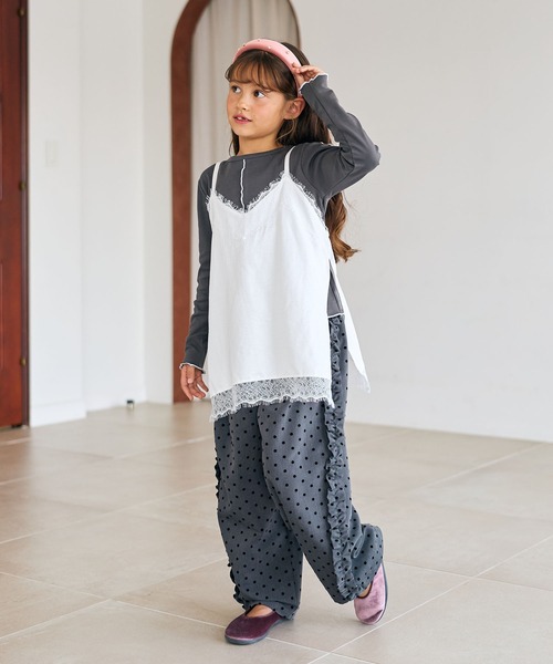 Piet(ピエット)の「【2点セット】サテンレースキャミチュニック&リブT(Tシャツ/カットソー・キッズ・ブラウン/オフホワイト・110/100/120/130)」の12枚目の写真