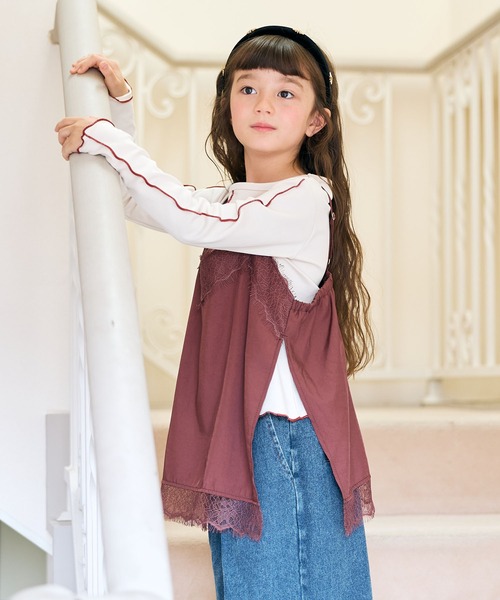 Piet(ピエット)の「【2点セット】サテンレースキャミチュニック&リブT(Tシャツ/カットソー・キッズ・ブラウン/オフホワイト・110/100/120/130)」の10枚目の写真