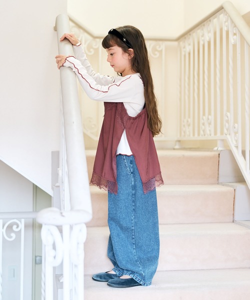 Piet(ピエット)の「【2点セット】サテンレースキャミチュニック&リブT(Tシャツ/カットソー・キッズ・ブラウン/オフホワイト・110/100/120/130)」の9枚目の写真