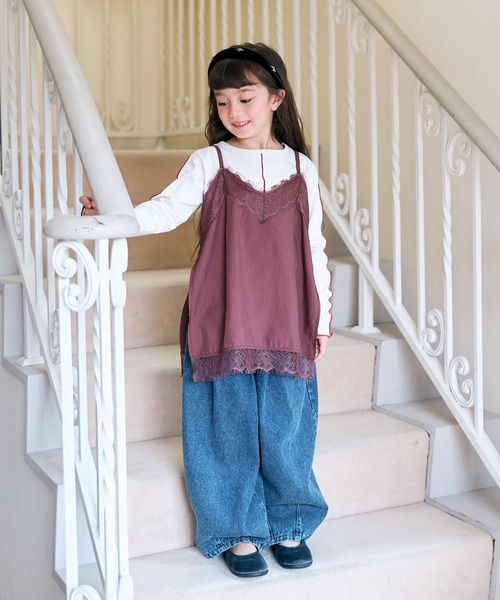 Piet(ピエット)の「【2点セット】サテンレースキャミチュニック&リブT(Tシャツ/カットソー・キッズ・ブラウン/オフホワイト・110/100/120/130)」の22枚目の写真