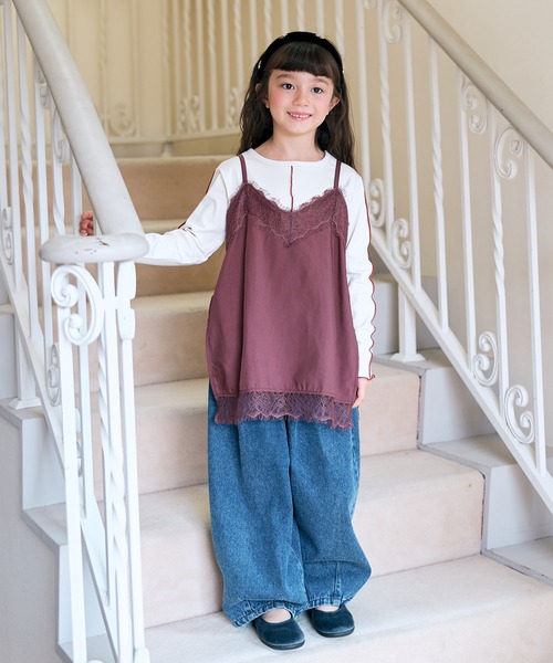 Piet(ピエット)の「【2点セット】サテンレースキャミチュニック&リブT(Tシャツ/カットソー・キッズ・ブラウン/オフホワイト・110/100/120/130)」の7枚目の写真