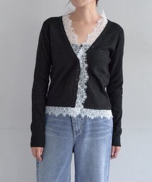 レースドッキングニットカーディガン