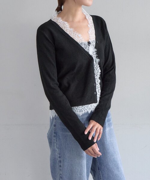 SHENERY(シーナリー)の「レースドッキングニットカーディガン(カーディガン/ボレロ・レディース・ブラック/グレー/オフホワイト・FREE)」の21枚目の写真