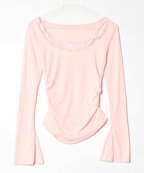 Dream garden(ドリームガーデン)の「襟レース付き脇シャーリング長袖Tシャツ(Tシャツ/カットソー・レディース・ベージュ/ピンク/アイボリー・S/L/M)」の3枚目の写真
