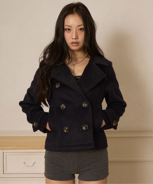 sedacle girl(セダクルガール)の「ラメショートPコート(ピーコート・レディース・チャコールグレー/ミント/ネイビー・SMALL/MEDIUM)」の4枚目の写真