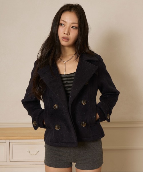 sedacle girl(セダクルガール)の「ラメショートPコート(ピーコート・レディース・チャコールグレー/ミント/ネイビー・SMALL/MEDIUM)」の8枚目の写真