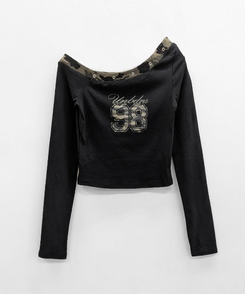 Riff(リフ)の「迷彩柄切替デザイントップス ショート丈(Tシャツ/カットソー・レディース・ホワイト・FREE)」の13枚目の写真