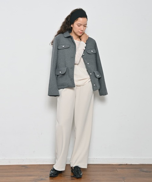 Brown&Street（ブラウンアンドストリート）の「【きちんと見え】ラウンドカラーツイードジャケット（その他アウター・レディース・グレー/ネイビー・FREE）」の3枚目の写真