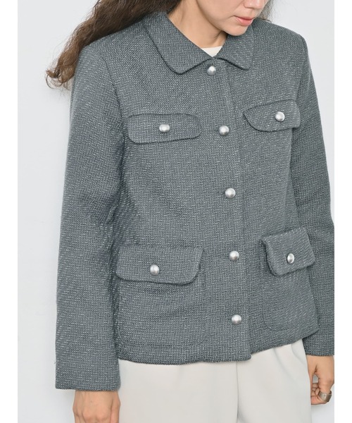 Brown&Street（ブラウンアンドストリート）の「【きちんと見え】ラウンドカラーツイードジャケット（その他アウター・レディース・グレー/ネイビー・FREE）」の6枚目の写真