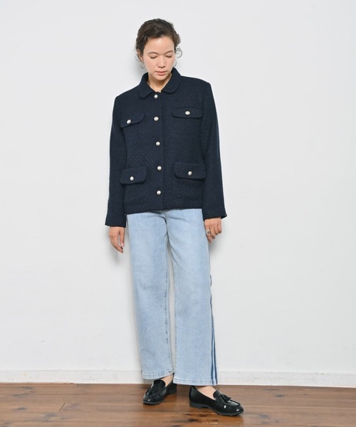 Brown&Street（ブラウンアンドストリート）の「【きちんと見え】ラウンドカラーツイードジャケット（その他アウター・レディース・グレー/ネイビー・FREE）」の8枚目の写真