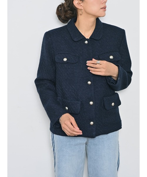 Brown&Street（ブラウンアンドストリート）の「【きちんと見え】ラウンドカラーツイードジャケット（その他アウター・レディース・グレー/ネイビー・FREE）」の10枚目の写真