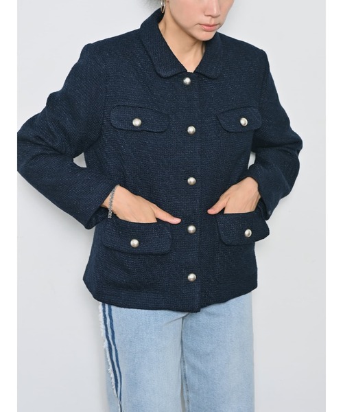 Brown&Street（ブラウンアンドストリート）の「【きちんと見え】ラウンドカラーツイードジャケット（その他アウター・レディース・グレー/ネイビー・FREE）」の11枚目の写真