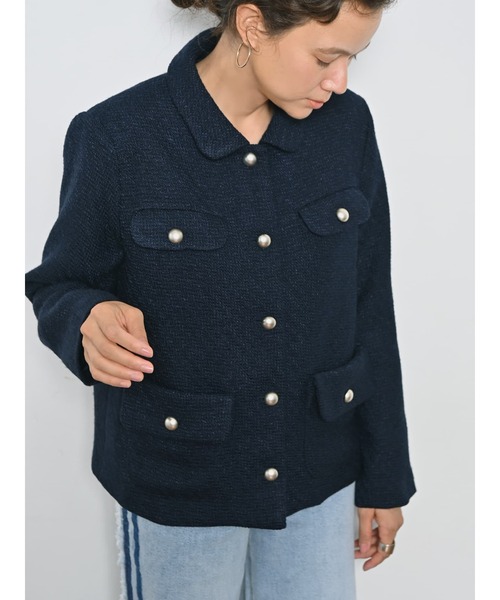 Brown&Street（ブラウンアンドストリート）の「【きちんと見え】ラウンドカラーツイードジャケット（その他アウター・レディース・グレー/ネイビー・FREE）」の12枚目の写真