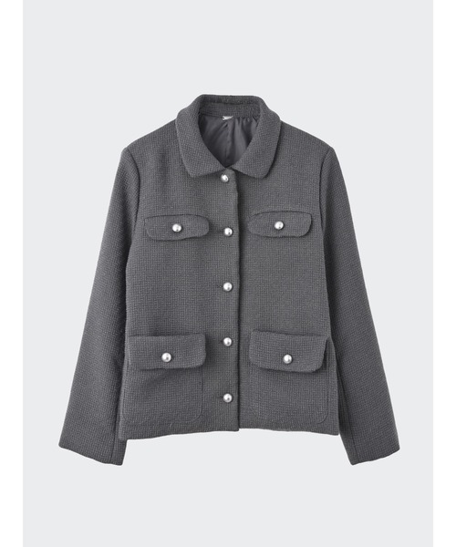 Brown&Street（ブラウンアンドストリート）の「【きちんと見え】ラウンドカラーツイードジャケット（その他アウター・レディース・グレー/ネイビー・FREE）」の14枚目の写真