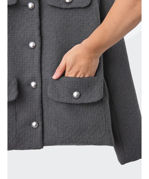 Brown&Street（ブラウンアンドストリート）の「【きちんと見え】ラウンドカラーツイードジャケット（その他アウター・レディース・グレー/ネイビー・FREE）」の16枚目の写真