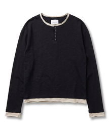 MUDSALT（マッドソルト）の「カットオフレイヤードヘンリーネックロングスリーブ チャコール（Tシャツ/カットソー）」