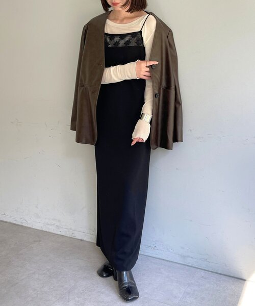 Omekashi(オメカシ)の「レース切替ジョーゼットキャミワンピース(ワンピース・レディース・アイボリー/ブラック・36/38)」の1枚目の写真