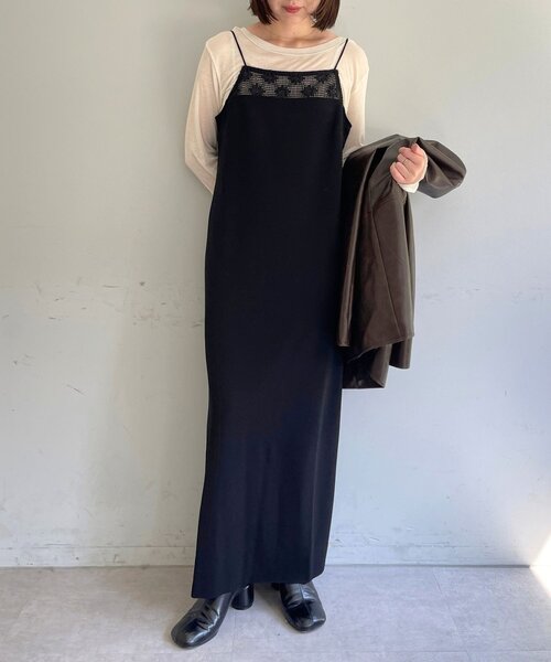 Omekashi(オメカシ)の「レース切替ジョーゼットキャミワンピース(ワンピース・レディース・アイボリー/ブラック・36/38)」の14枚目の写真
