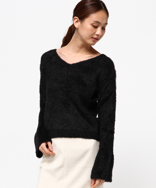 SpRay（スプレイ）の「シャギーＢＡＣＫスピンドルニット（ニット/セーター・レディース・ブラック/ワイン/ホワイト/キャメル/ラベンダー/イエロー・FREE）」の15枚目の写真