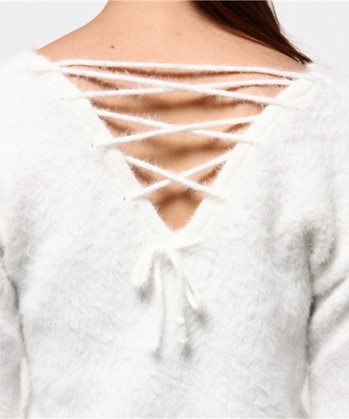 SpRay（スプレイ）の「シャギーＢＡＣＫスピンドルニット（ニット/セーター・レディース・ブラック/ワイン/ホワイト/キャメル/ラベンダー/イエロー・FREE）」の11枚目の写真