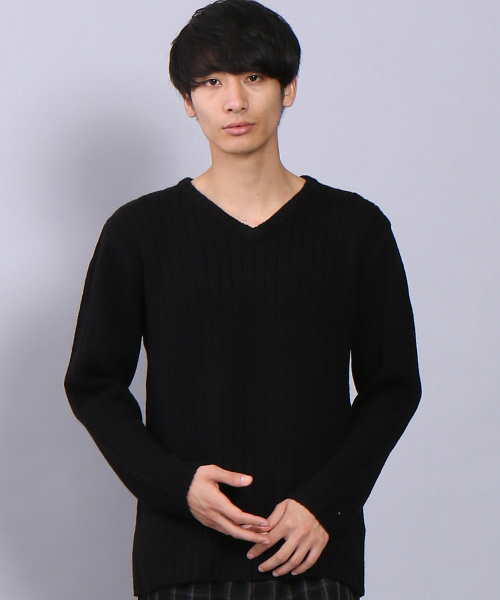 5351 POUR LES HOMMES（ゴーサンゴーイチプールオム）の「エアーヤーンVネック（ニット/セーター・メンズ・オフホワイト/カーキ/ブラック/ホワイト×ブラック・1/2/3）」の4枚目の写真